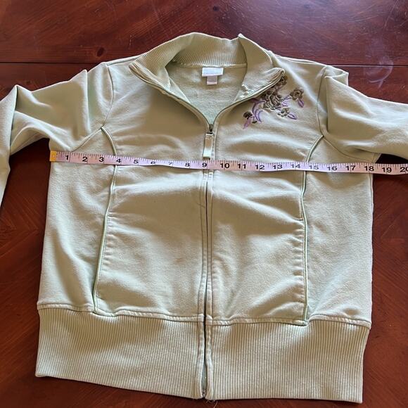 Prospirit Green Knit Jacket with Embroidered Flower Woman Size Medium Athletic - Picture 7 of 13